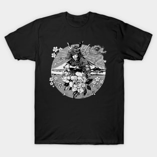 Retro Japanese Girl Samurai Dragon Kanji Symbol Character 632 T-Shirt